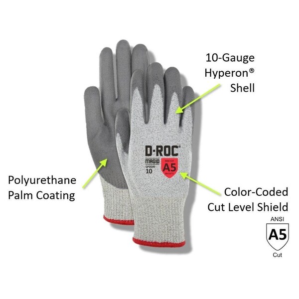 DROC GPD590 ANSI Cut Level A5 Hyperon Blended Knit Gloves With Polyurethane Palm Coating